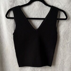 Elegant Black V-Neck Ribbed Tank Top